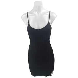 Stillwater Black Sleeveless Ribbed Knit Sculpt Cami Mini Tank Slip Dress Size S